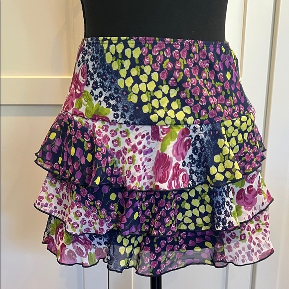 Floral Ruffle Mini Skirt - Multicolor - Picture 1 of 4